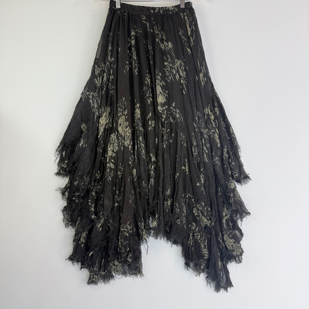 Free People Clover Skirt Women XS Black Floral Handkerchief Hem Asymmetrical